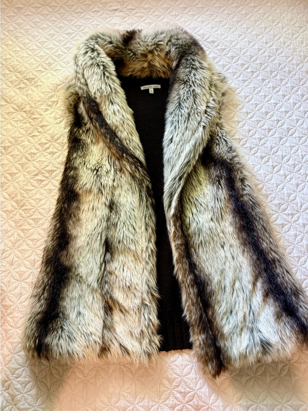 Charlotte Russe Faux Fur Vest in Gray and Brown